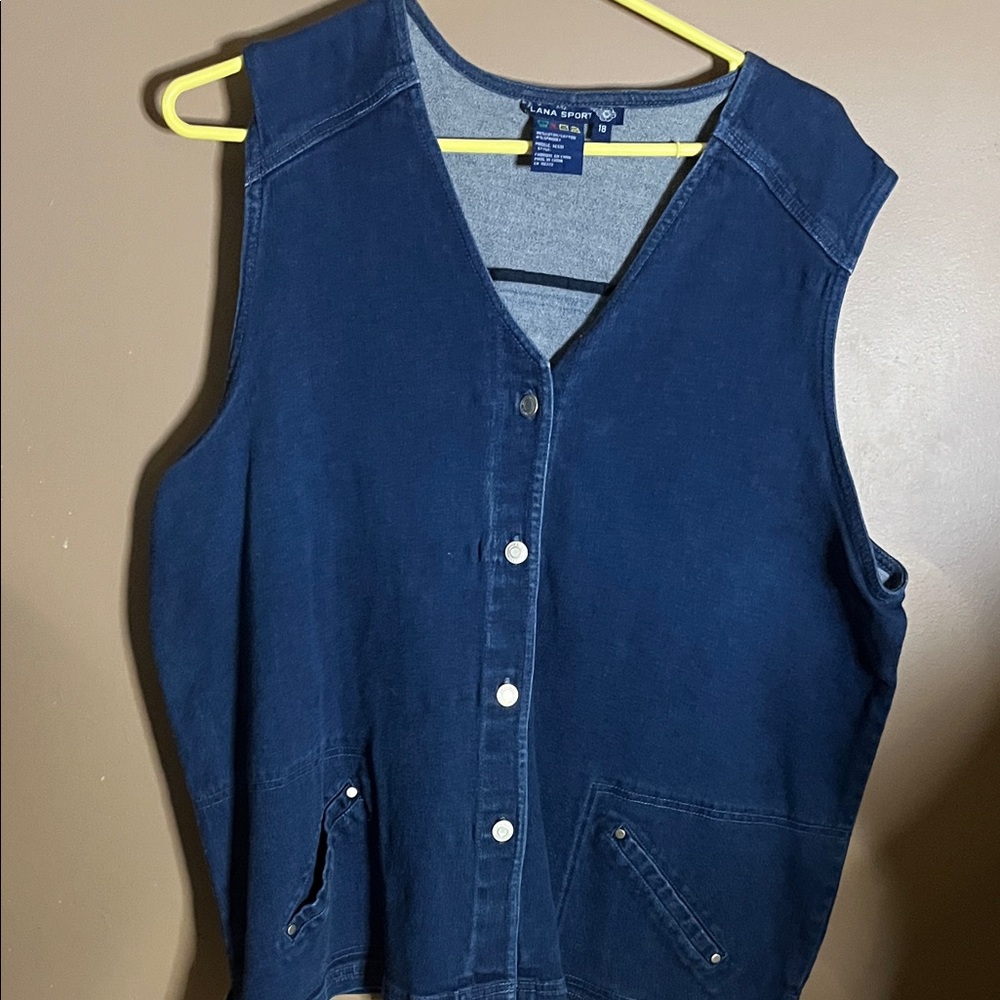 😄Vintage plus size jeans vest pockets stretch